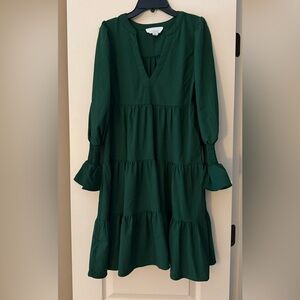 Tuckernuck Pomander Place Deep Emerald V-Neck Tiered Midi Dress